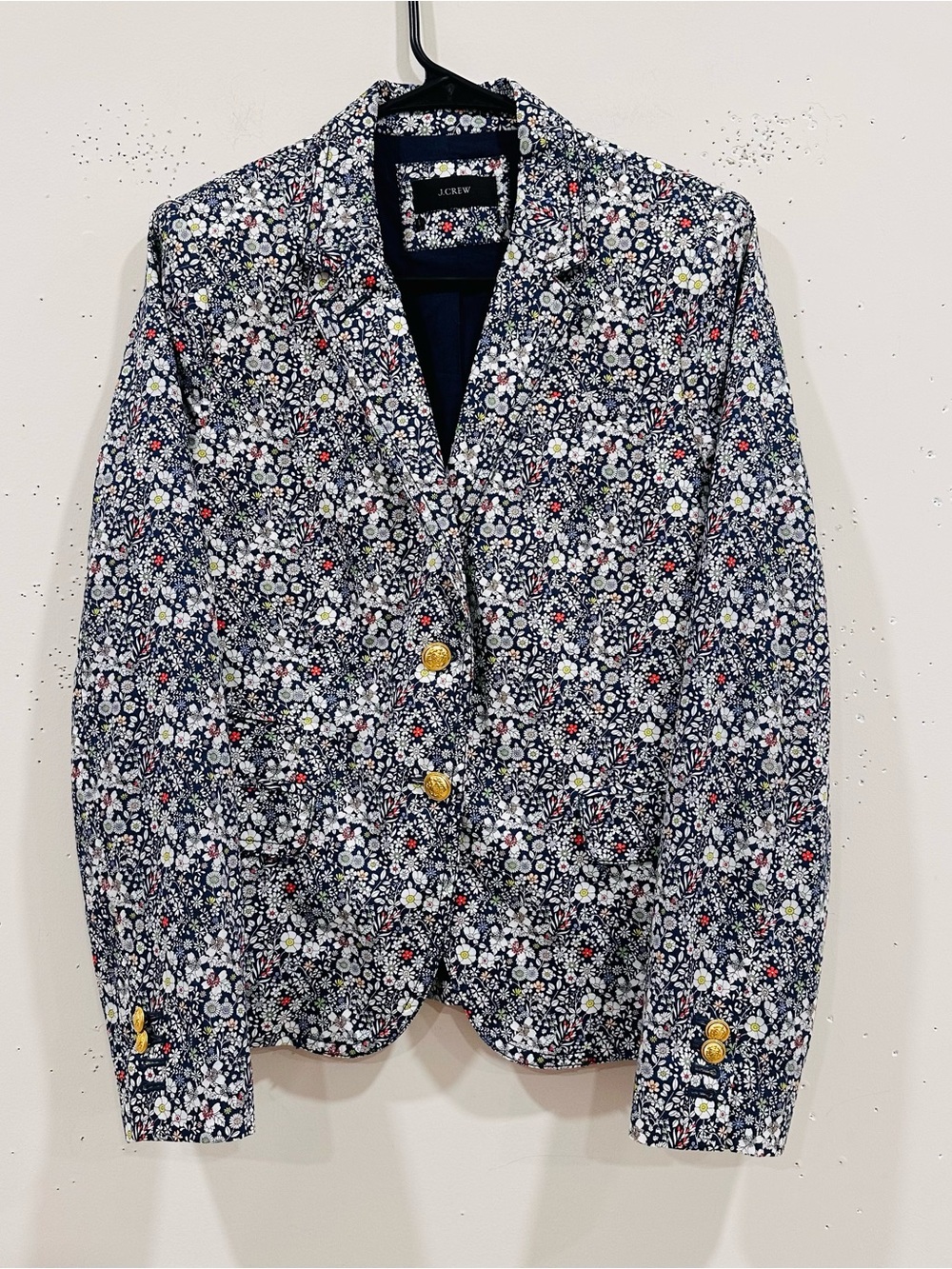 J. Crew Navy Floral Blazer with Gold Buttons